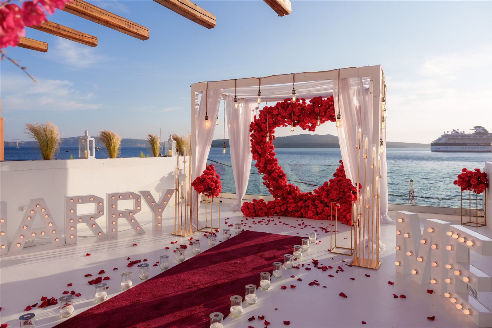 AION proposal aisle red heart Santorini