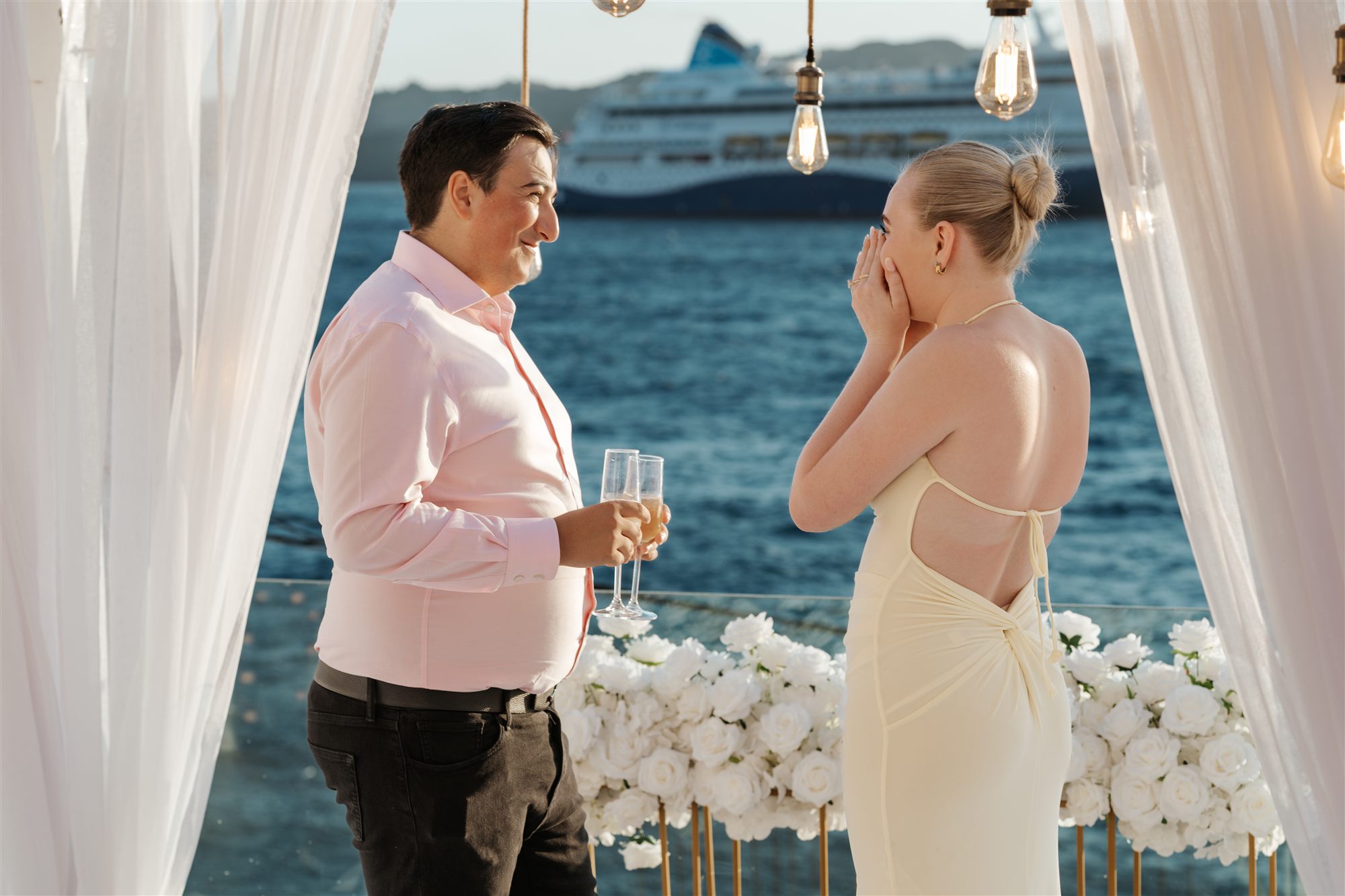 Marco and Lilly white elegance proposal at AION