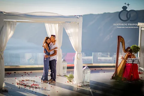 Flower decorated proposal setup at Le Ciel Santorini