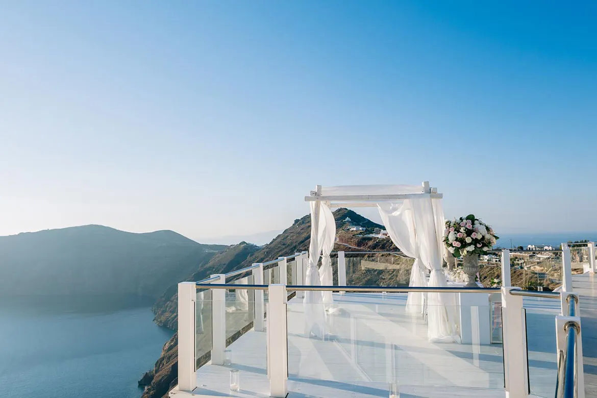 All inclusive Santorini wedding ceremony with caldera view