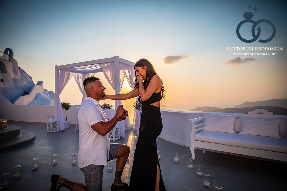 proposal ideas in Santorini with candles and flowers