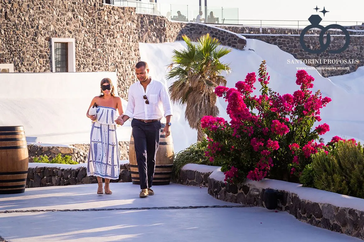 Candle-lit proposal spot overlooking the Santorini caldera