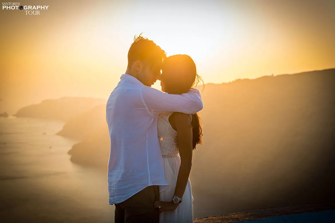 sunset proposal on the caldera of Santorini