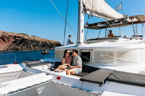 Santorini catamaran sailing caldera