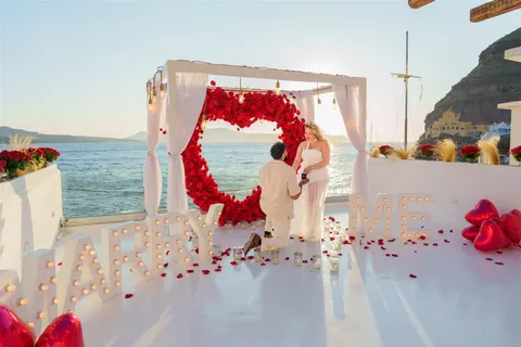 Santorini marry me red heart proposal